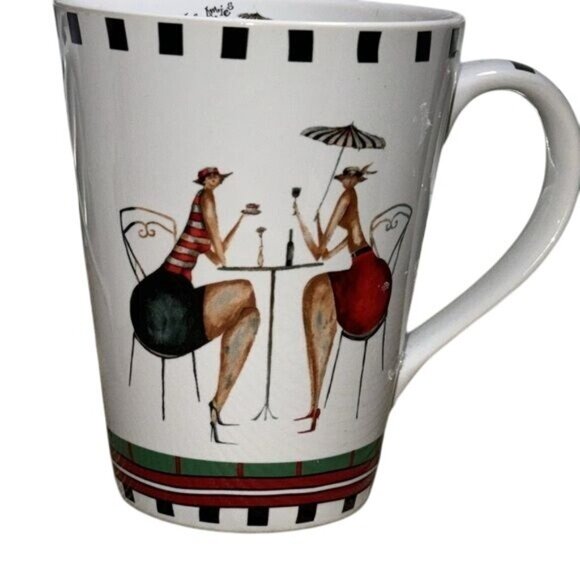 Set Of 3 Mes Amies Ceramic Mugs With Chic Cafè Design Black & White - Picture 3 of 14